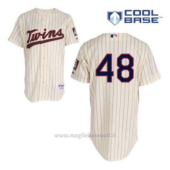 Maglia Baseball Uomo Minnesota Twins Torii Hunter 48 Crema Alterner Cool Base